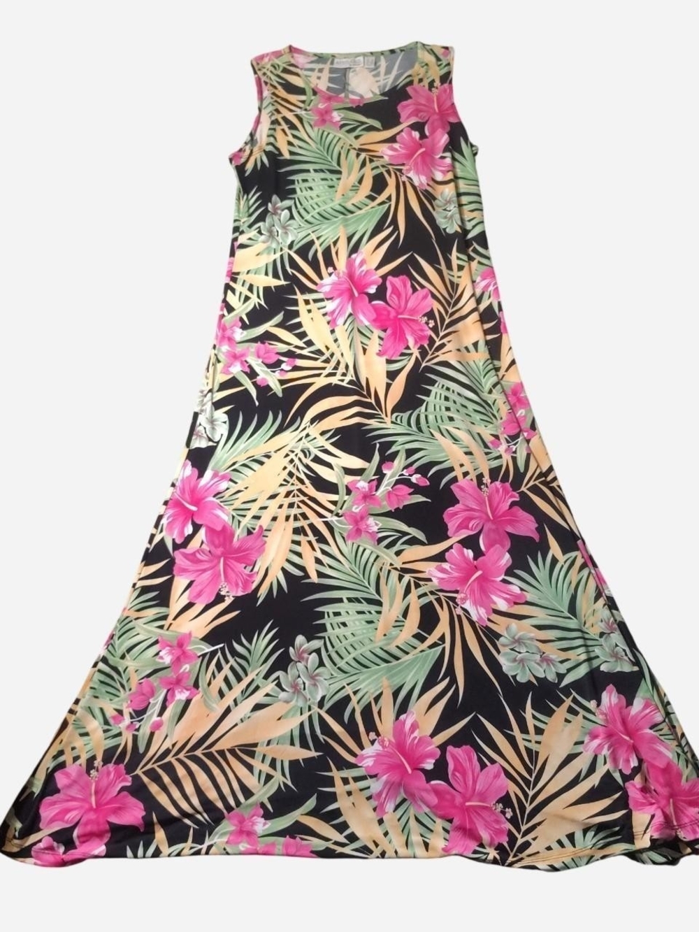 Attitudes by Renee Black and Pink Tropical Print Dress